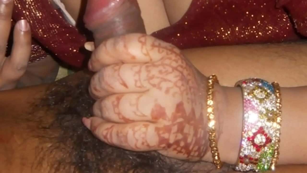 Newly married Indian wife giving blowjob first night
